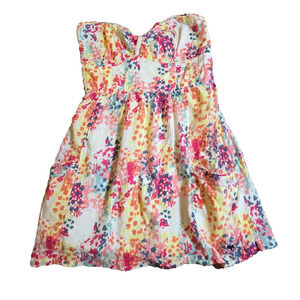 Abercrombie & Fitch Y2K Floral Strapless Babydoll Cotton Dress VTG Rare Med